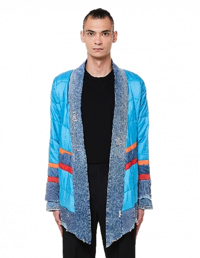 Shop Greg Lauren Blue & Orange Puffy Kimono Jacket