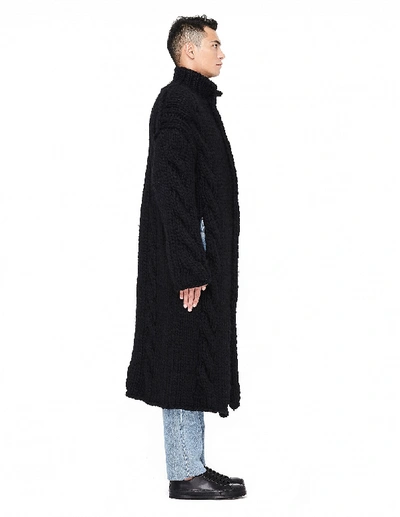 Shop Yohji Yamamoto Chunky Knit Long Cardigan Coat In Black