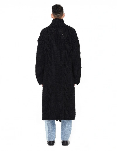 Shop Yohji Yamamoto Chunky Knit Long Cardigan Coat In Black