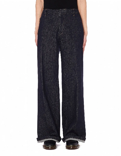 Shop Undercover Indigo Wide Leg Cotton Jeans In Navy Blue