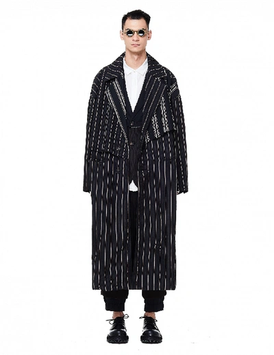 Shop Ziggy Chen Oversized Striped Coat In White