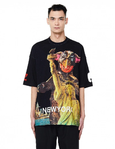 Shop Undercover New York Print Cotton T-shirt In Black