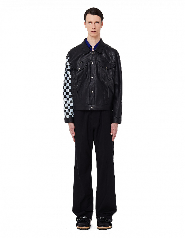 Enfants Riches Deprimes Checkered Sleeve Leather Jacket In Black ...