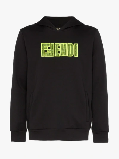 Shop Fendi Mesh Logo Print Hoodie In Black
