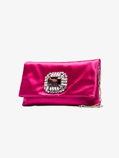 Shop Jimmy Choo Pink Titania Embellished Satin Clutch Bag