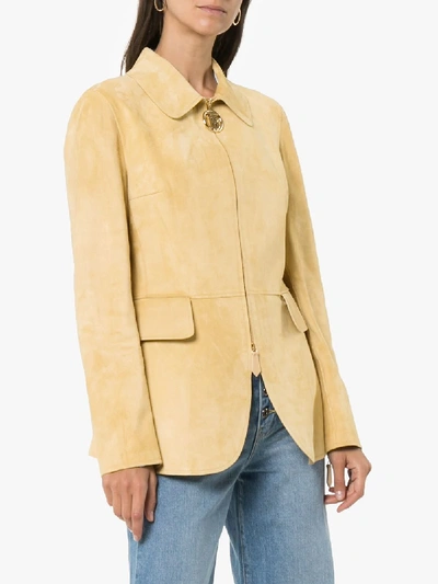 Shop Burberry Tiverton Zip-front Suede Jacket In Yellow