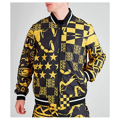 Shop Nike Men's Sportswear Allover Print Jacket In Yellow/black