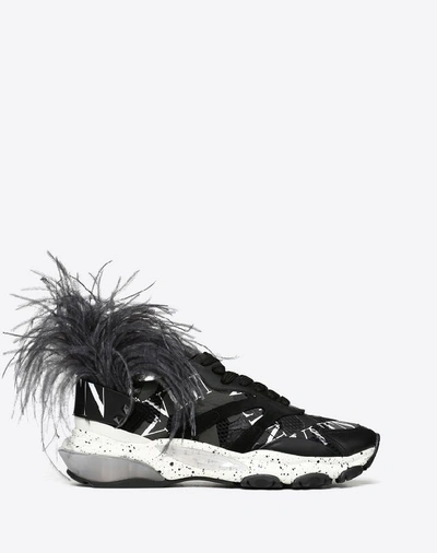 Shop Valentino Garavani Uomo Bounce Camouflage Sneaker With Vltn Grid And Feathers In Black