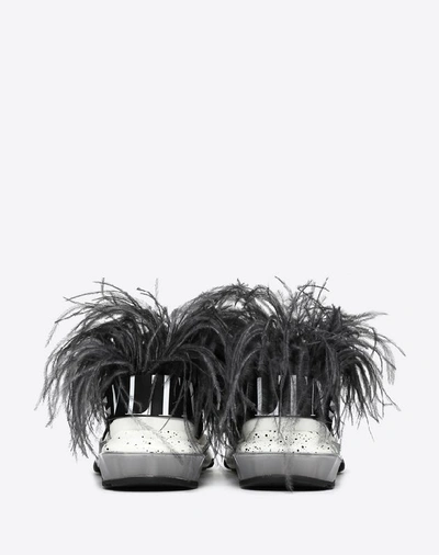 Shop Valentino Garavani Uomo Bounce Camouflage Sneaker With Vltn Grid And Feathers In Black