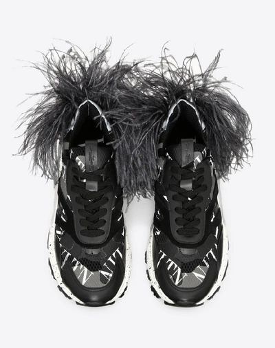 Shop Valentino Garavani Uomo Bounce Camouflage Sneaker With Vltn Grid And Feathers In Black