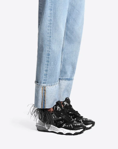 Shop Valentino Garavani Uomo Bounce Camouflage Sneaker With Vltn Grid And Feathers In Black