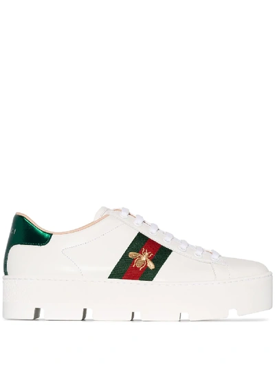 GUCCI ACE 50 PLATFORM LEATHER SNEAKERS - 白色
