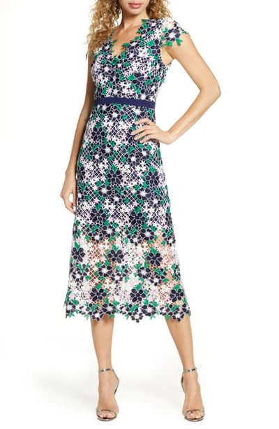 Shop Foxiedox Embroidered Lace Midi Dress In Pink Green Multi