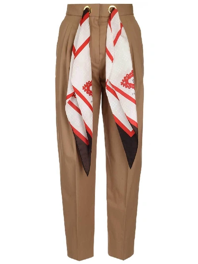 Shop Burberry Scarf Belted Trousers In Beige