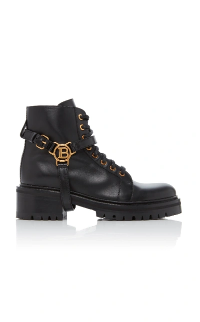 Shop Balmain Priska Leather Ranger Boots In Black