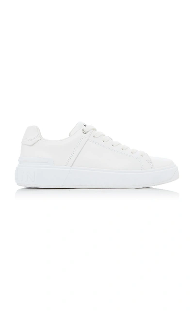 Shop Balmain B-court Calfskin Leather Sneakers In White