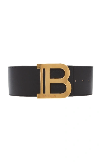 Shop Balmain Logo-plated Leather Extra-wide Belt In Black