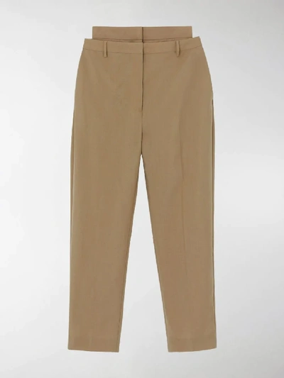 Shop Burberry Double Waist Trousers In Brown
