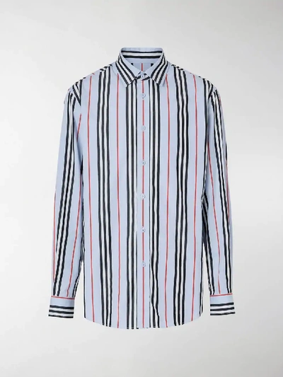 Shop Burberry Icon Stripe Poplin Shirt In Blue