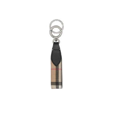 Shop Burberry Vintage Check E-canvas And Leather Key Ring
