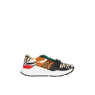 Shop Burberry Animal Print And Vintage Check Sneakers In Archive Beige