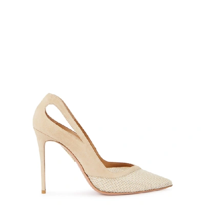 Shop Aquazzura Shiva 85 Suede And Mesh Pumps In Nude