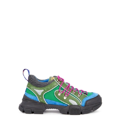 Shop Gucci Flashtrek Green Panelled Sneakers