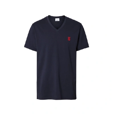 Shop Burberry Monogram Motif Cotton V-neck T-shirt In Navy