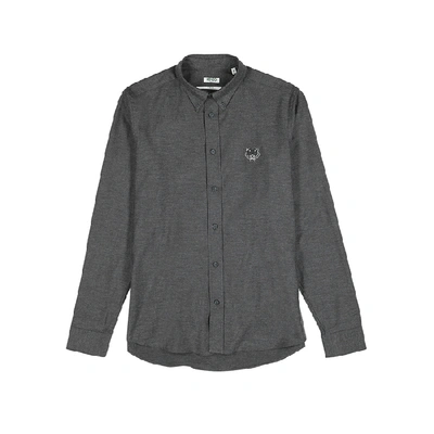 Shop Kenzo Grey Tiger-embroidered Cotton Shirt