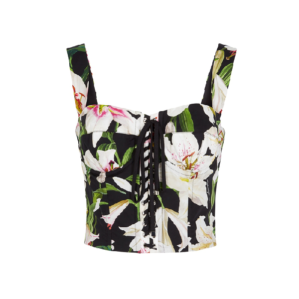 Dolce & Gabbana Cropped Floral-print Cotton-blend Poplin And Mesh ...