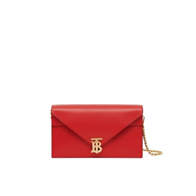 Shop Burberry Small Leather Tb Envelope Clutch In Bright Red Rt