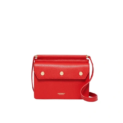 Shop Burberry Mini Leather Title Bag With Pocket Detail In Bright Red Rt