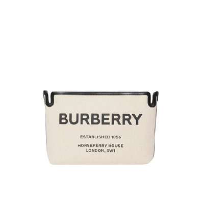 Shop Burberry Medium Horseferry Print Canvas Clutch In Malt Brown/black