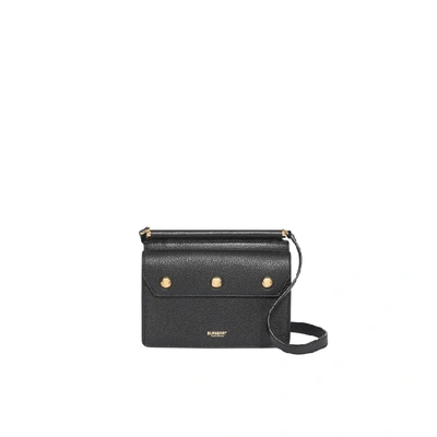 Shop Burberry Mini Leather Title Bag With Pocket Detail In Black