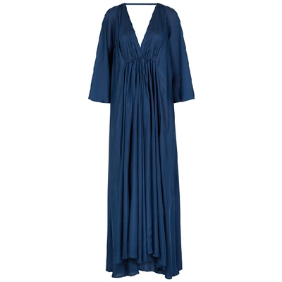 Shop Kalita Clemence Dark Blue Silk Maxi Dress