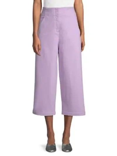 Shop Tibi Cropped Cotton Jeans In Lavender