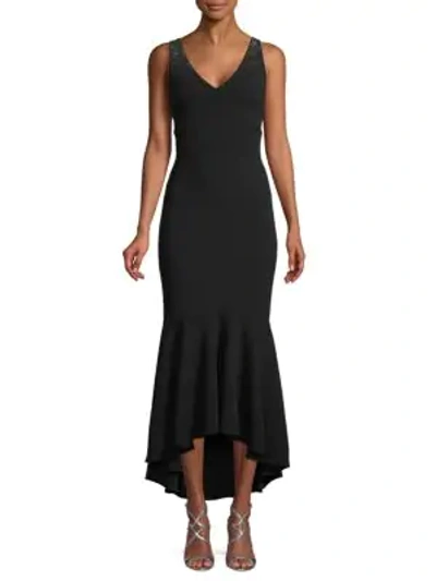 Shop Calvin Klein Embellished Scuba High-low Midi Dress In Black