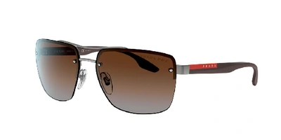 Shop Prada Linea Rossa Man Sunglasses Ps 60us Lifestyle In Polar Brown Gradient