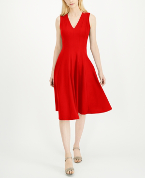 red fit and flare midi dress