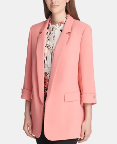 Shop Dkny Long Open-front Jacket In Guava