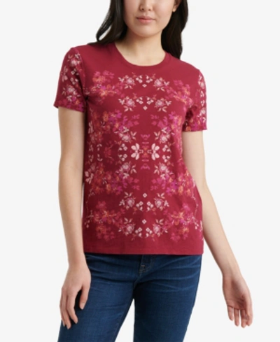 Shop Lucky Brand Cotton Floral-print T-shirt In Red