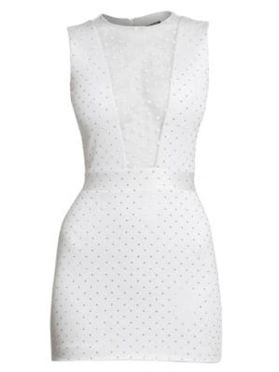 Shop Balmain Women's Sleeveless Studded Jersey Mini Dress In White