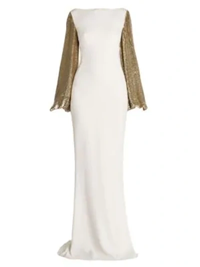 Shop Stella Mccartney Sequin-sleeve Column Gown In Snow