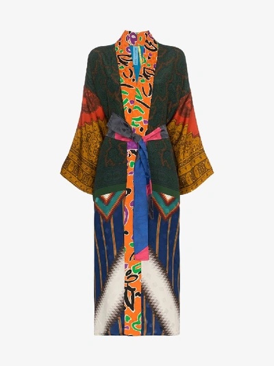 Shop Rianna + Nina Mixed Aztec Print Silk Kimono In Multicolour