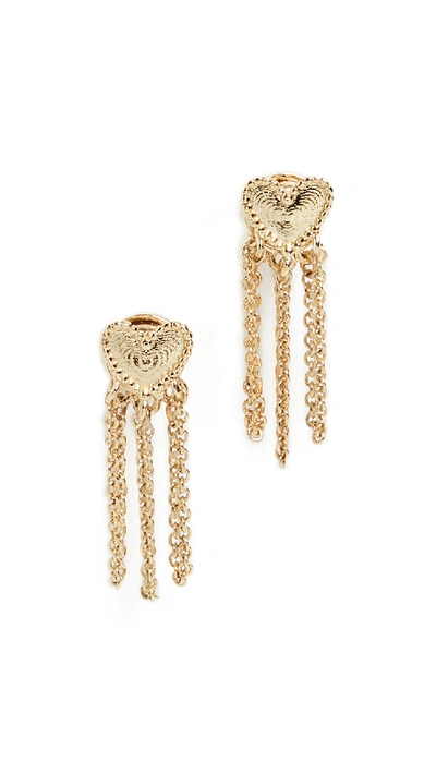 Shop Luv Aj Heart Chain Stud Earrings In Gold
