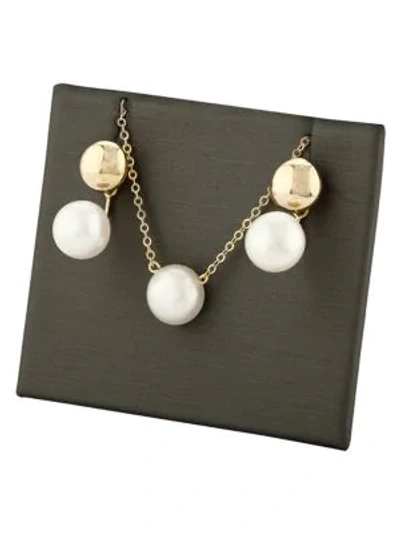 Shop Saks Fifth Avenue Women's 14k Gold & 6-8mm Round Freshwater Pearl Pendant Necklace & Earrings Set