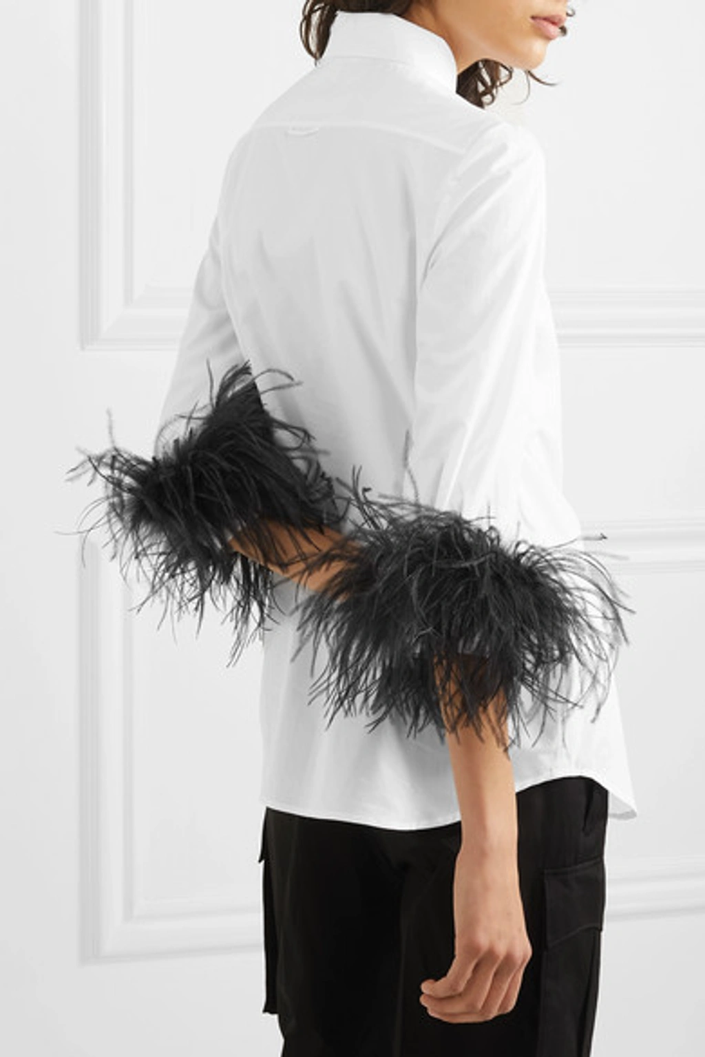 Prada Feather trimmed Cotton poplin Shirt In White ModeSens