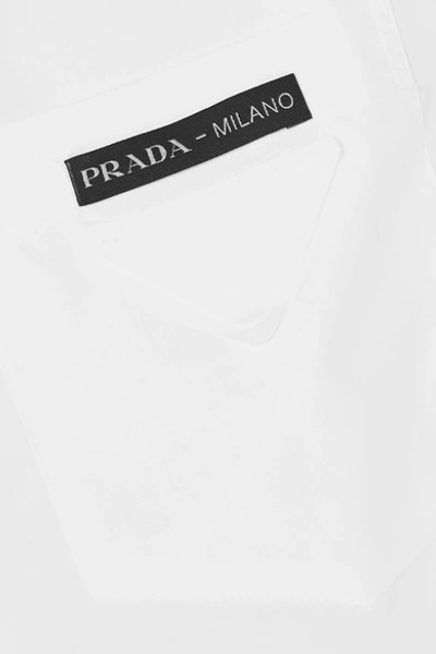 Shop Prada Feather-trimmed Cotton-poplin Shirt In White