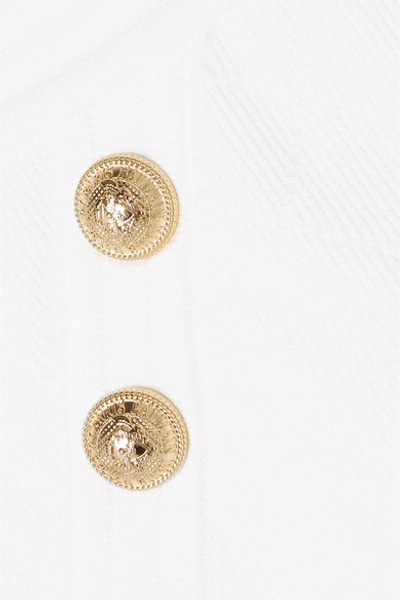 Shop Balmain Button-embellished Jacquard-knit Skirt In White