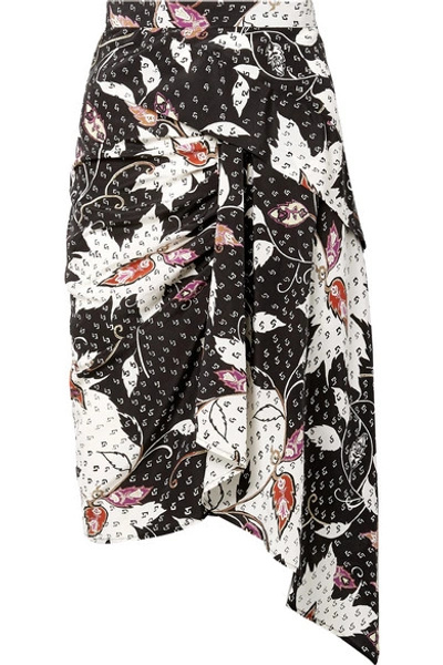 Shop Isabel Marant Roly Draped Printed Silk-blend Skirt In Black